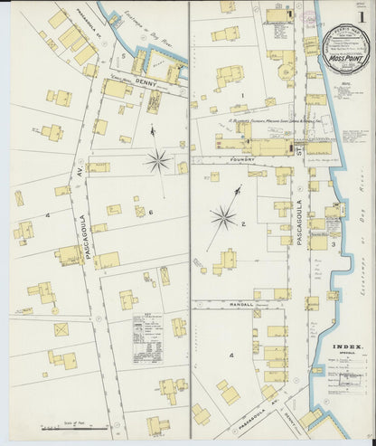 Sanborn Fire Insurance Map from Moss Point, Jackson County, Mississippi (1893), Sheet #0001 - Complete Map Set gallery image, historic Sanborn map, vintage wall art, Mississippi Mississippi