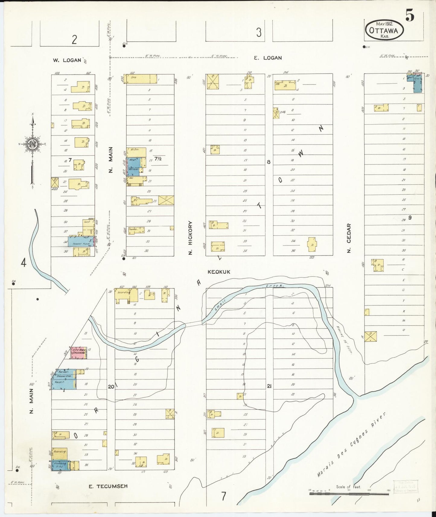 Sanborn Fire Insurance Map from Ottawa, Franklin County, Kansas (1912), Sheet #0005 - Complete Map Set gallery image, historic Sanborn map, vintage wall art, Kansas Kansas