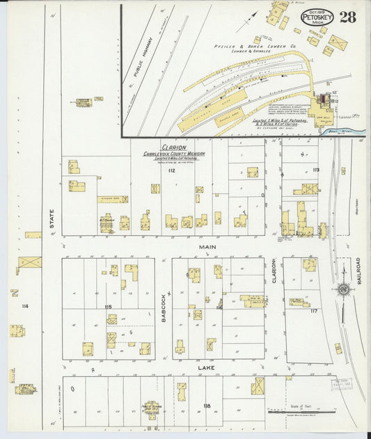 Sanborn Fire Insurance Map from Petoskey, Emmet County, Michigan (1919), Sheet #0028 - Historic Sanborn Fire Insurance Map Print, vintage old map wall art, antique decor, genealogy gift, Michigan Michigan map