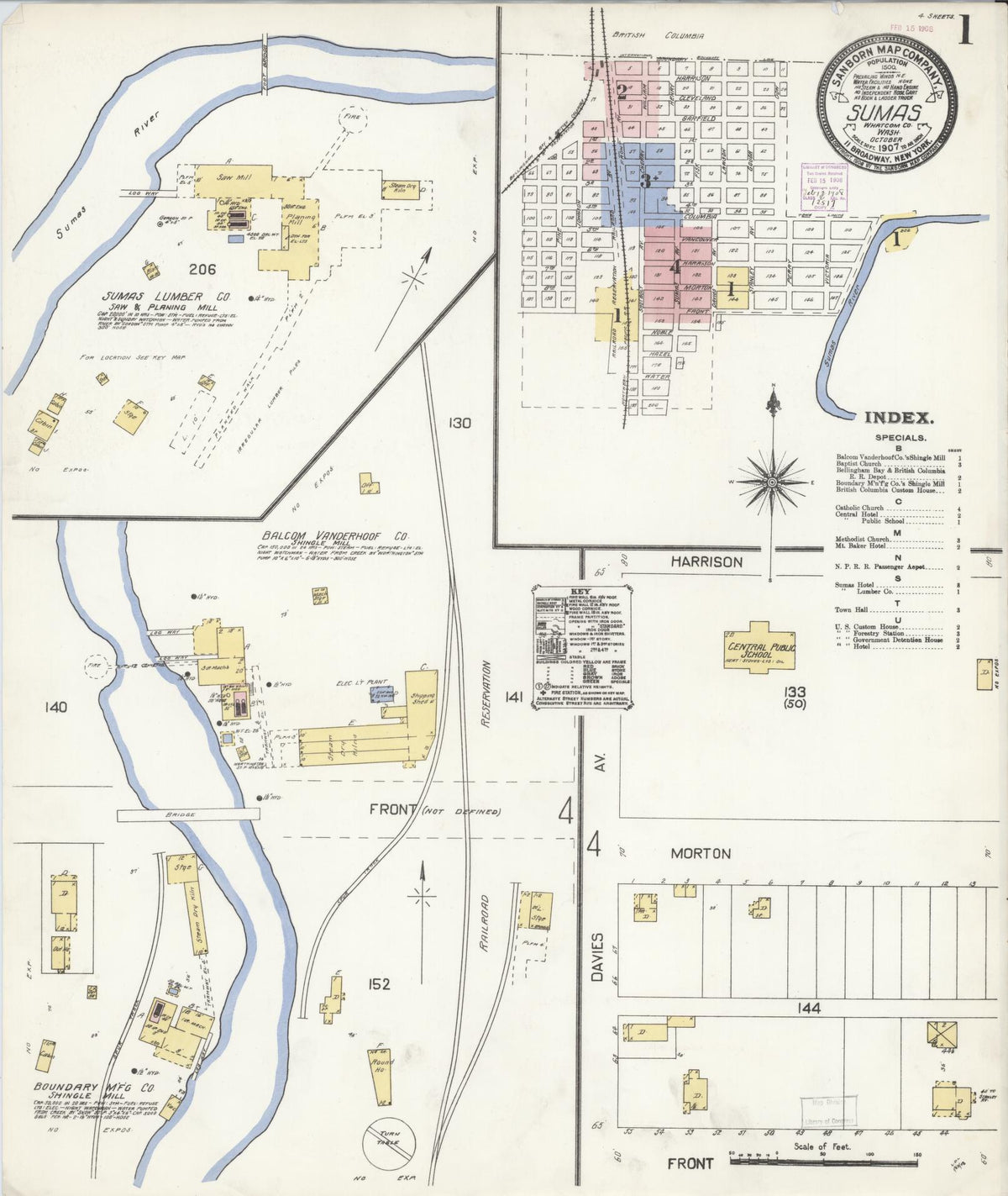 Sanborn Fire Insurance Map from Sumas, Whatcom County, Washington (1907), Sheet #0001 - Historic Sanborn Fire Insurance Map Print, vintage old map wall art, antique decor, genealogy gift, Washington Washington map