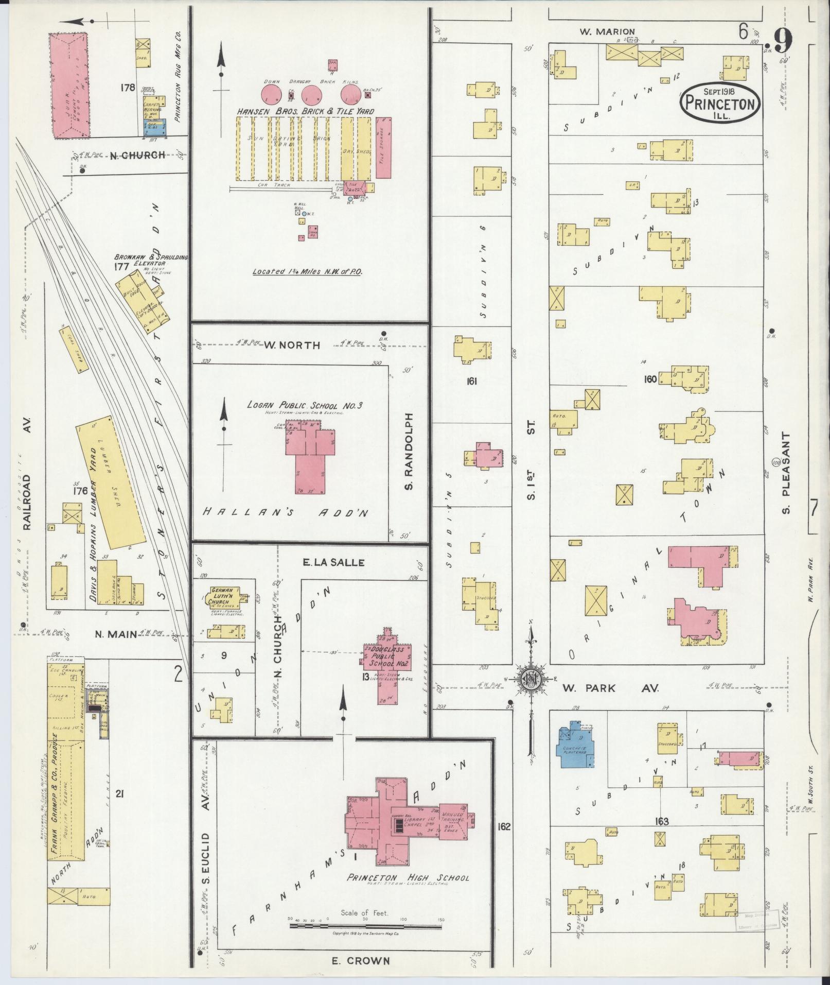 Sanborn Fire Insurance Map from Princeton, Bureau County, Illinois (1918), Sheet #0009 - Complete Map Set gallery image, historic Sanborn map, vintage wall art, Illinois Illinois
