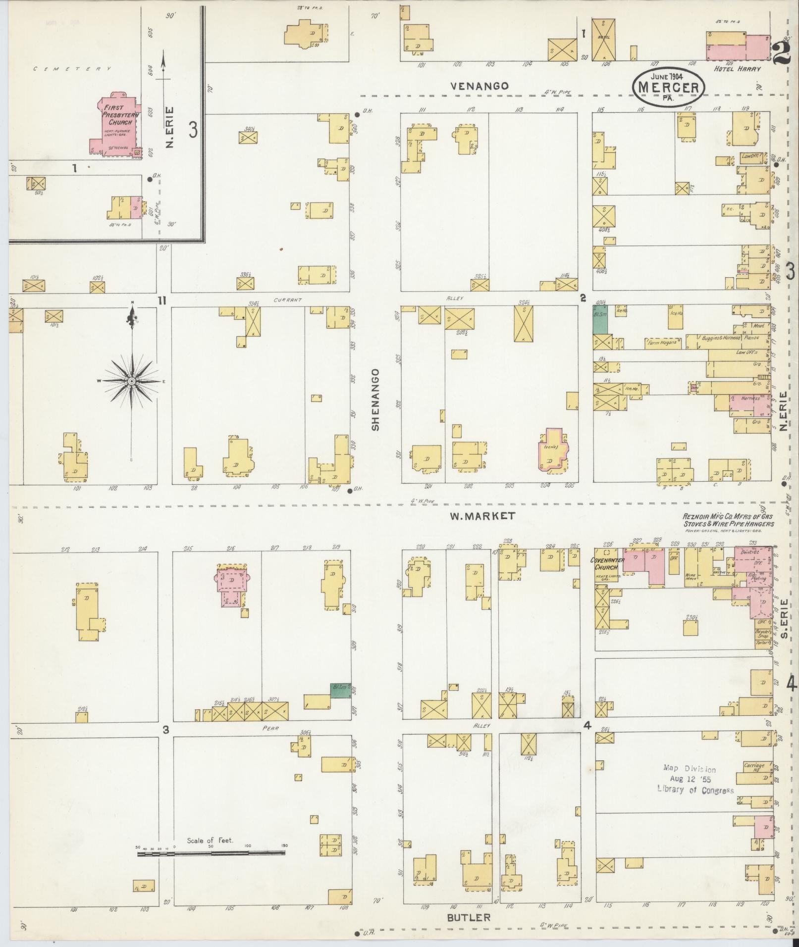 Sanborn Fire Insurance Map from Mercer, Mercer County, Pennsylvania (1904), Sheet #0002 - Complete Map Set gallery image, historic Sanborn map, vintage wall art, Pennsylvania Pennsylvania