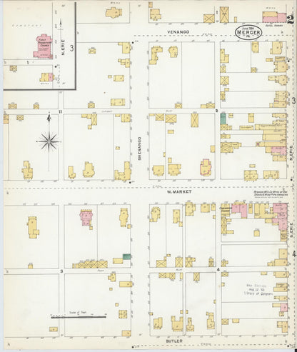 Sanborn Fire Insurance Map from Mercer, Mercer County, Pennsylvania (1904), Sheet #0002 - Complete Map Set gallery image, historic Sanborn map, vintage wall art, Pennsylvania Pennsylvania