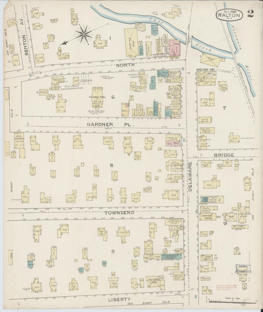Sanborn Fire Insurance Map from Walton, Delaware County, New York (1886), Sheet #0002 - Historic Sanborn Fire Insurance Map Print, vintage old map wall art, antique decor, genealogy gift, New York New York map