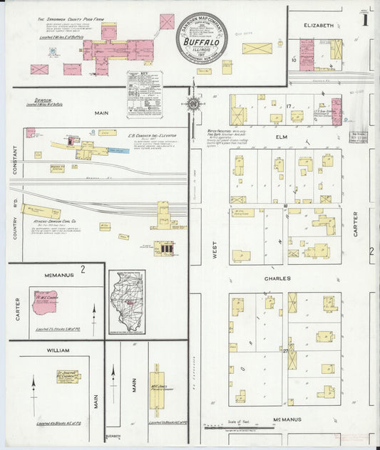 Sanborn Fire Insurance Map from Buffalo, Sangamon County, Illinois (1917), Sheet #0001 - Complete Map Set gallery image, historic Sanborn map, vintage wall art, Illinois Illinois