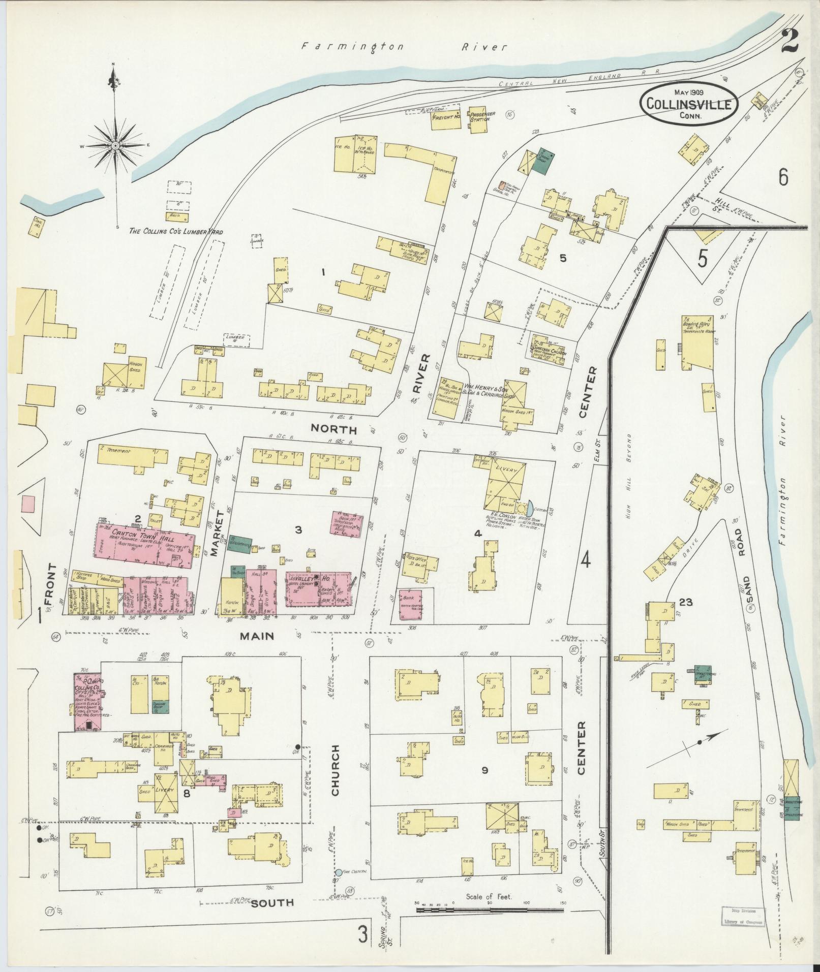 Sanborn Fire Insurance Map from Collinsville, Hartford County, Connecticut (1909), Sheet #0002 - Complete Map Set gallery image, historic Sanborn map, vintage wall art, Connecticut Connecticut