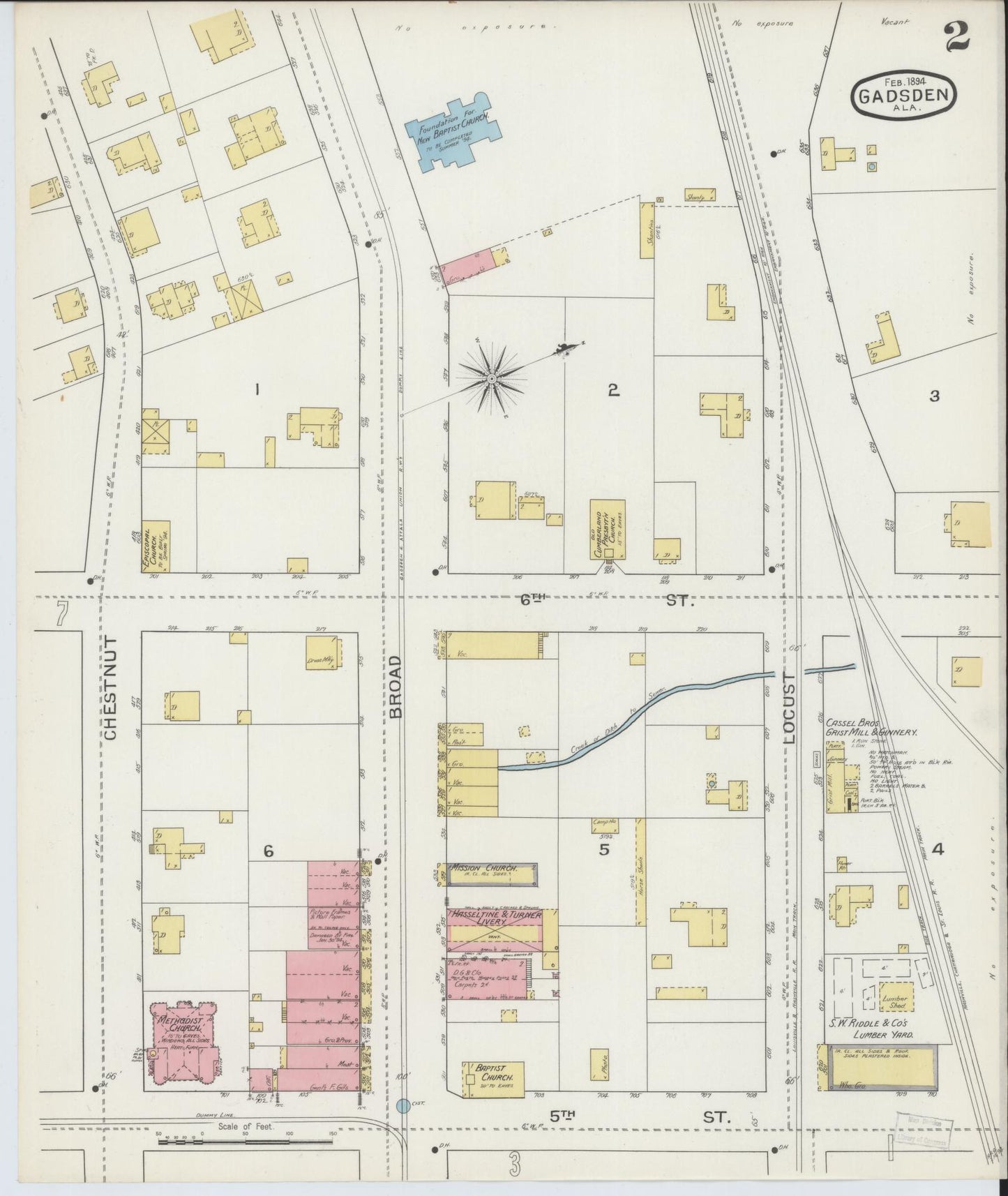 Sanborn Fire Insurance Map from Gadsden, Etowah County, Alabama (1894), Sheet #0002 - Complete Map Set gallery image, historic Sanborn map, vintage wall art, Alabama Alabama
