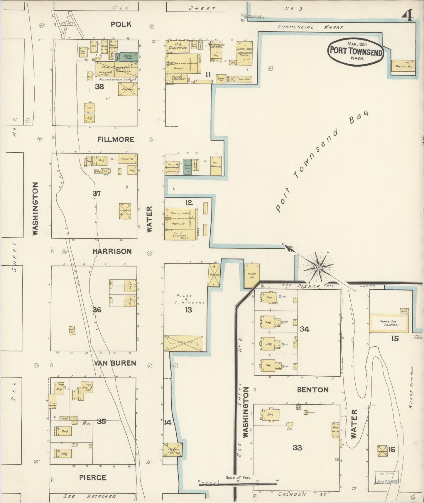 Sanborn Fire Insurance Map from Port Townsend, Jefferson County, Washington (1890), Sheet #0004 - Complete Map Set gallery image, historic Sanborn map, vintage wall art, Washington Washington
