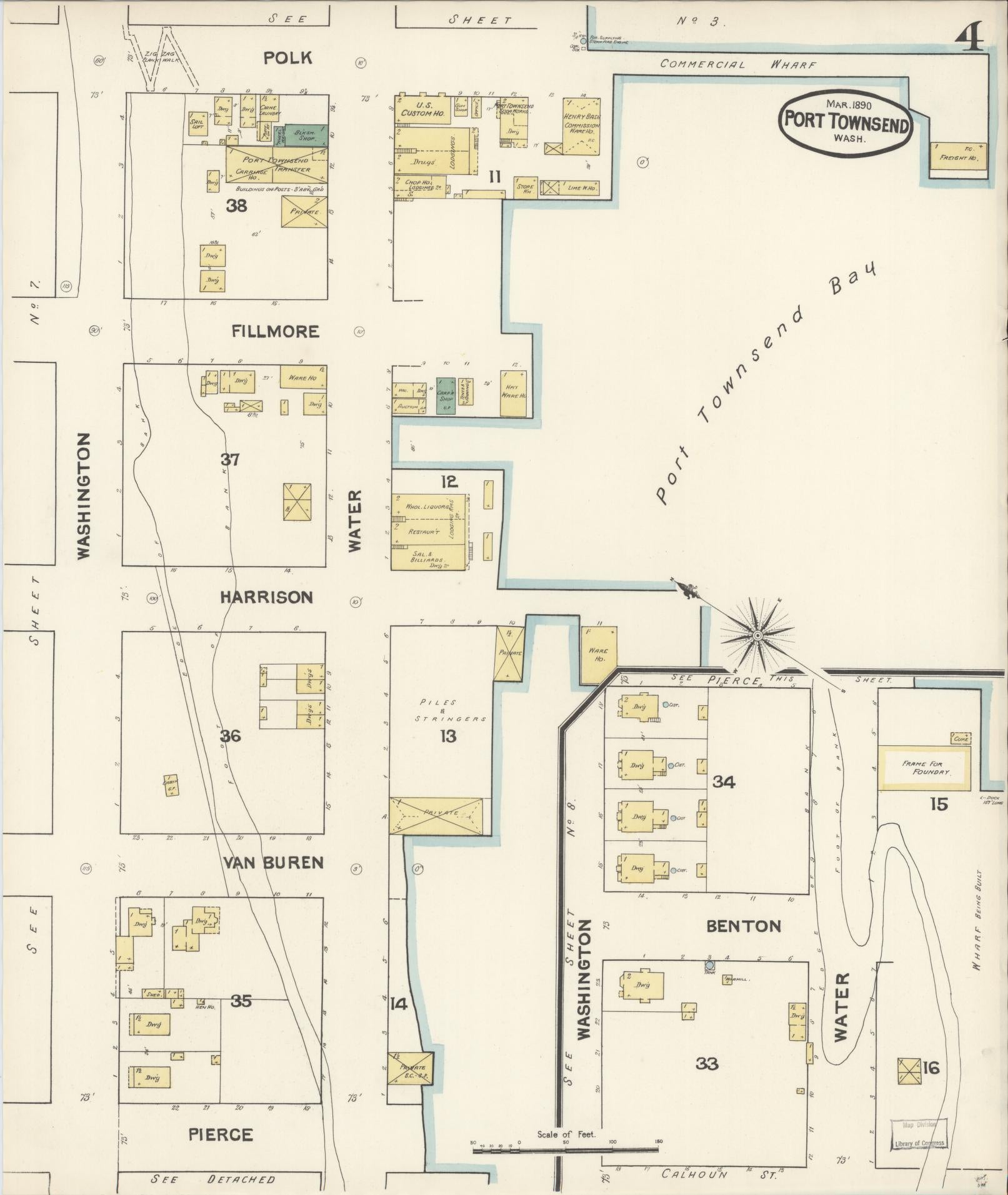 Sanborn Fire Insurance Map from Port Townsend, Jefferson County, Washington (1890), Sheet #0004 - Complete Map Set gallery image, historic Sanborn map, vintage wall art, Washington Washington