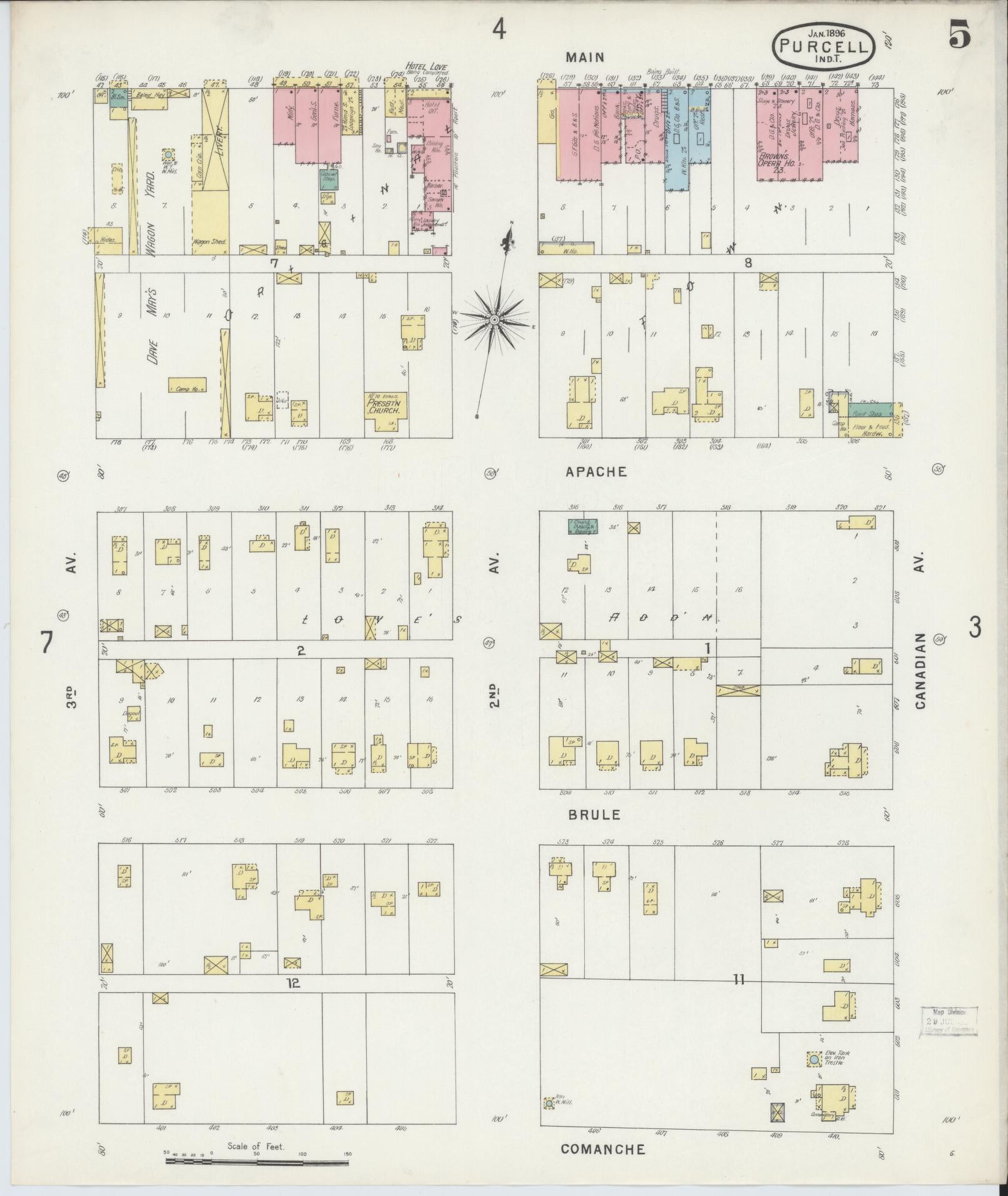 Sanborn Fire Insurance Map from Purcell, McClain County, Oklahoma (1896), Sheet #0005 - Complete Map Set gallery image, historic Sanborn map, vintage wall art, Oklahoma Oklahoma