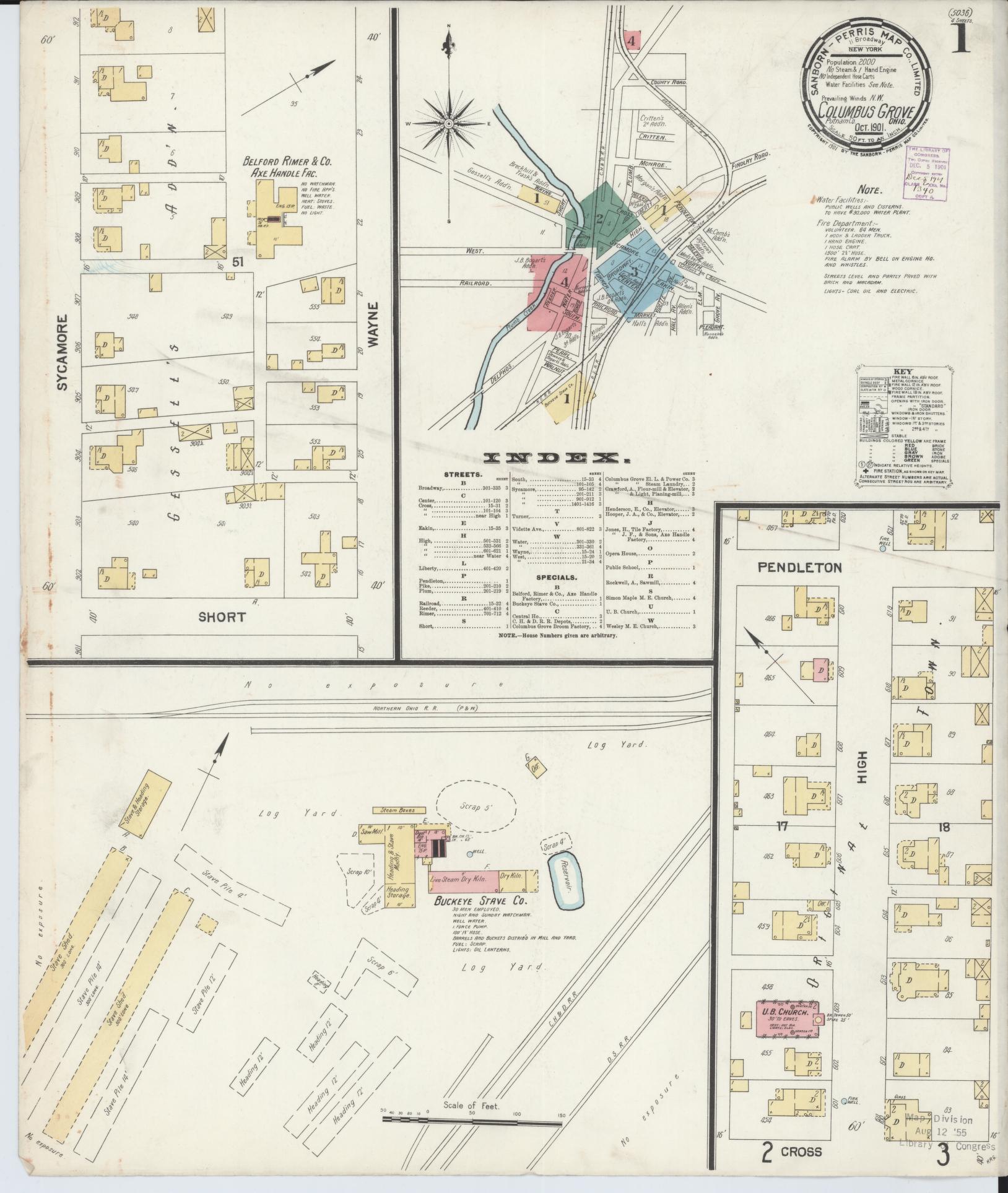 Sanborn Fire Insurance Map from Columbus Grove, Putnam County, Ohio (1901), Sheet #0001 - Historic Sanborn Fire Insurance Map Print, vintage old map wall art, antique decor, genealogy gift, Ohio Ohio map