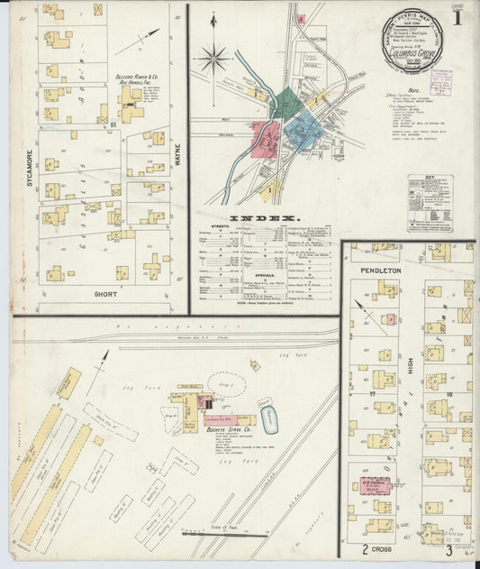 Sanborn Fire Insurance Map from Columbus Grove, Putnam County, Ohio (1901), Sheet #0001 - Historic Sanborn Fire Insurance Map Print, vintage old map wall art, antique decor, genealogy gift, Ohio Ohio map