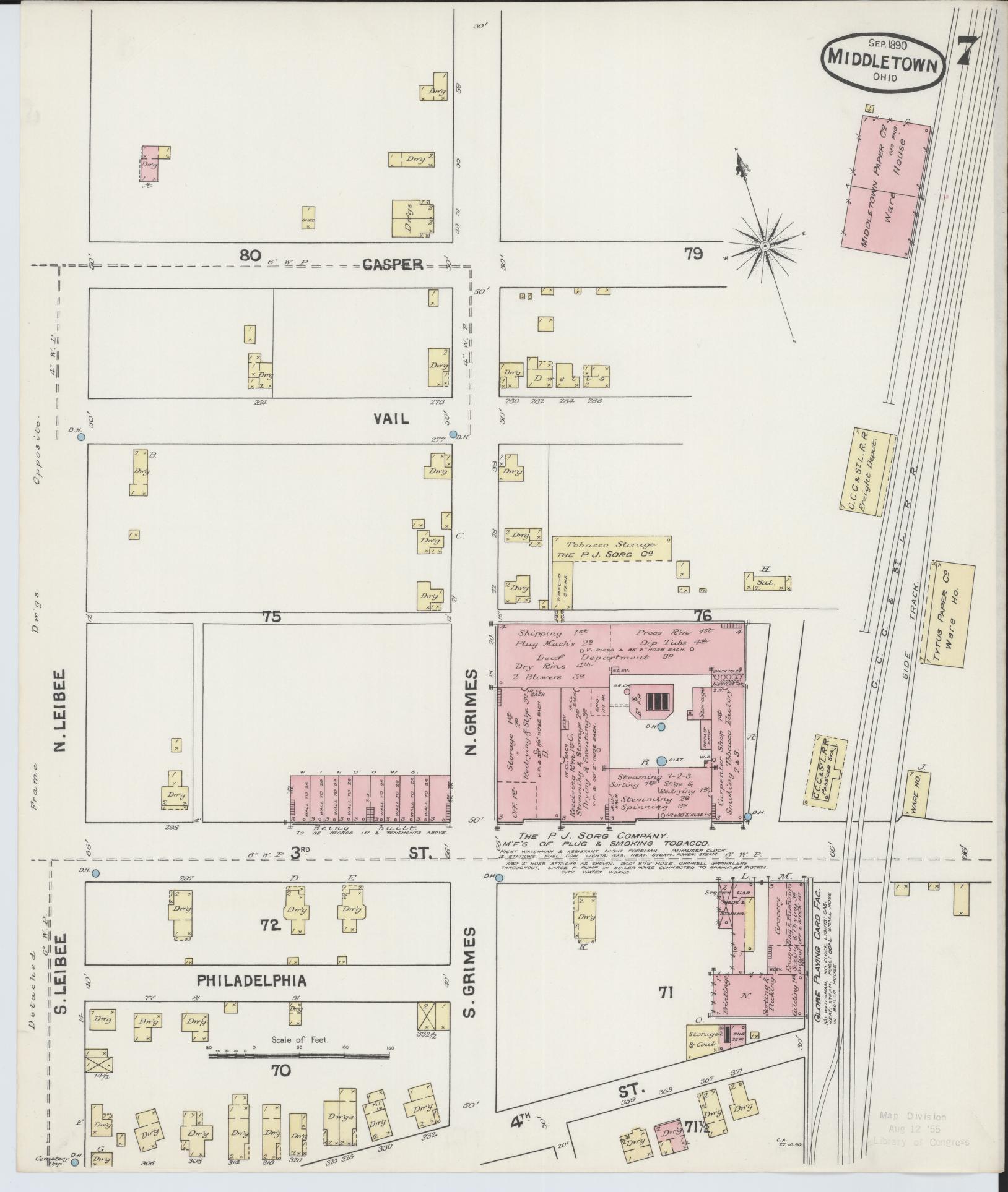 Sanborn Fire Insurance Map from Middletown, Butler County, Ohio (1890), Sheet #0007 - Complete Map Set gallery image, historic Sanborn map, vintage wall art, Ohio Ohio