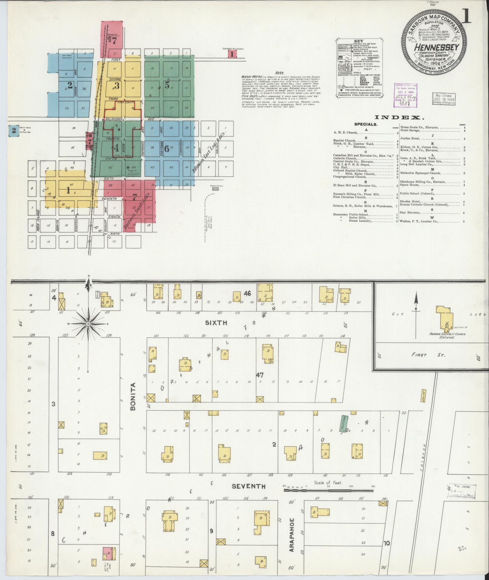 Sanborn Fire Insurance Map from Hennessey, Kingfisher County, Oklahoma (1904), Sheet #0001 - Historic Sanborn Fire Insurance Map Print, vintage old map wall art, antique decor, genealogy gift, Oklahoma Oklahoma map