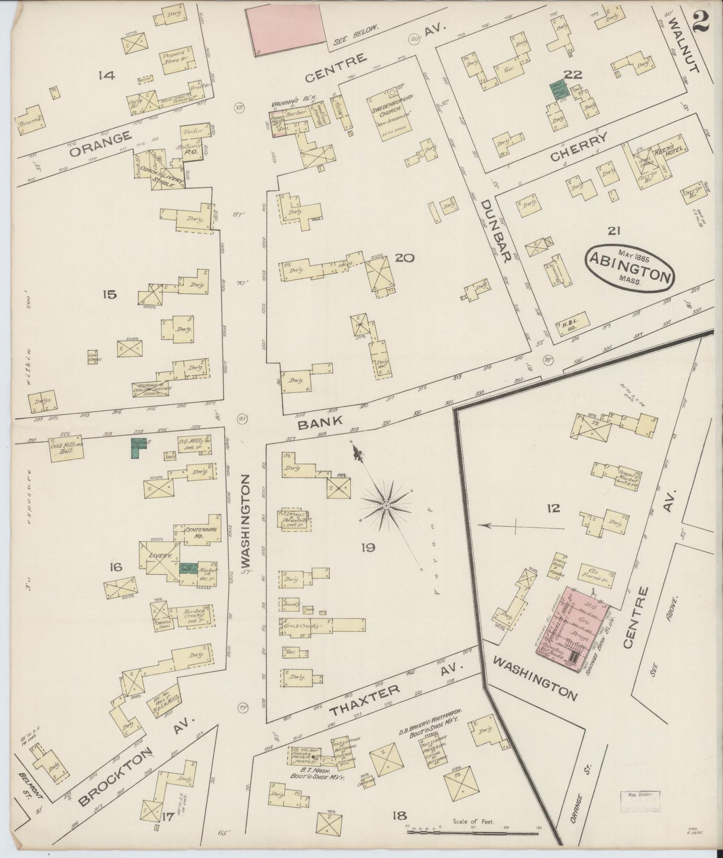 Sanborn Fire Insurance Map from Abington, Plymouth County, Massachusetts (1885), Sheet #0002 - Historic Sanborn Fire Insurance Map Print, vintage old map wall art, antique decor, genealogy gift, Massachusetts Massachusetts map