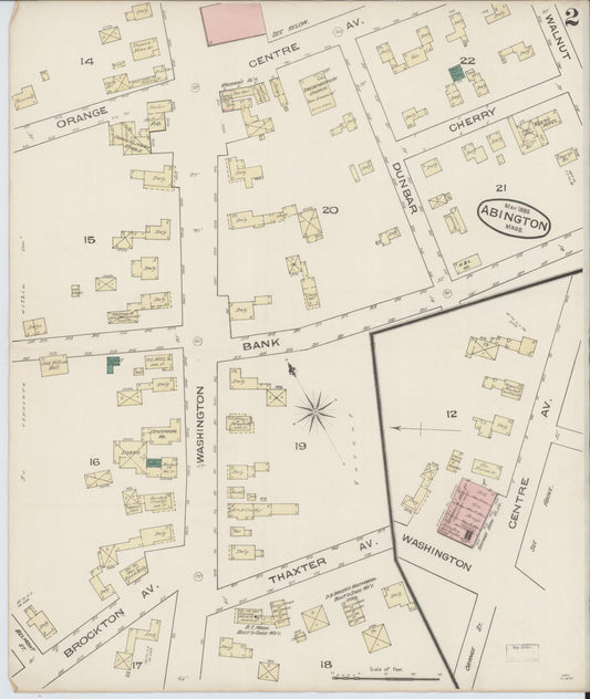 Sanborn Fire Insurance Map from Abington, Plymouth County, Massachusetts (1885), Sheet #0002 - Historic Sanborn Fire Insurance Map Print, vintage old map wall art, antique decor, genealogy gift, Massachusetts Massachusetts map
