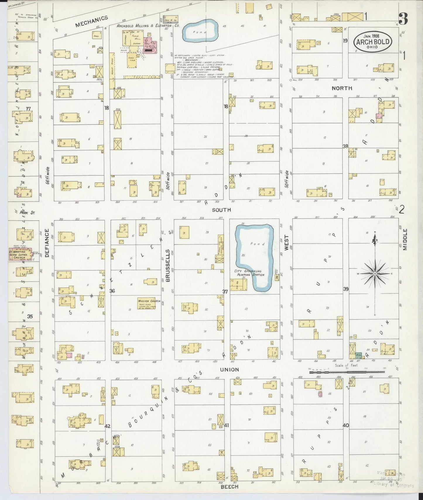 Sanborn Fire Insurance Map from Archbold, Fulton County, Ohio (1908), Sheet #0003 - Historic Sanborn Fire Insurance Map Print, vintage old map wall art, antique decor, genealogy gift, Ohio Ohio map