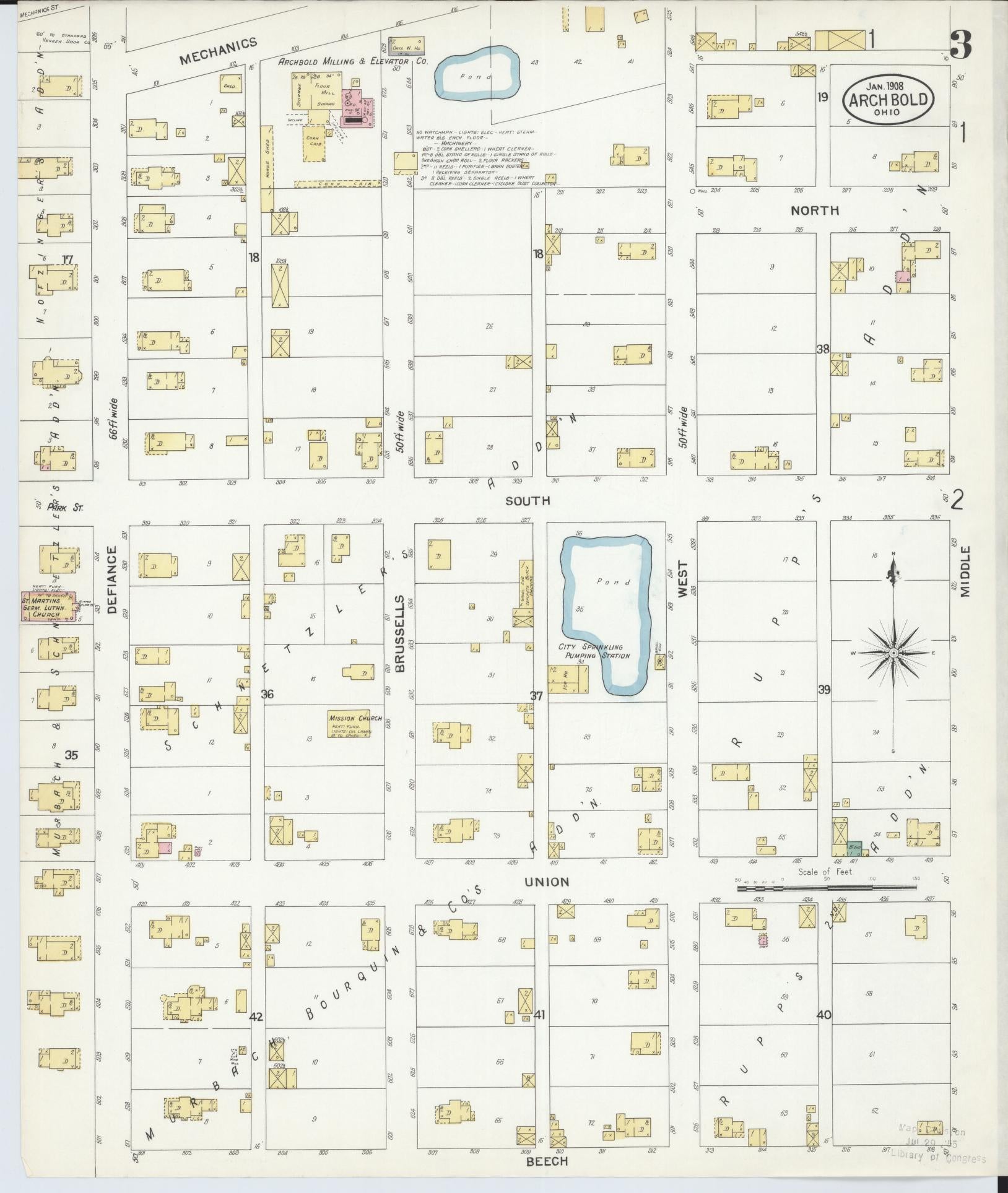 Sanborn Fire Insurance Map from Archbold, Fulton County, Ohio (1908), Sheet #0003 - Historic Sanborn Fire Insurance Map Print, vintage old map wall art, antique decor, genealogy gift, Ohio Ohio map