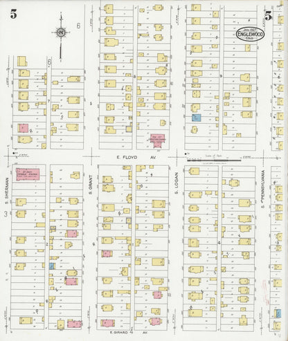 Sanborn Fire Insurance Map from Englewood, Arapahoe County, Colorado (1927), Sheet #0005 - Complete Map Set gallery image, historic Sanborn map, vintage wall art, Colorado Colorado