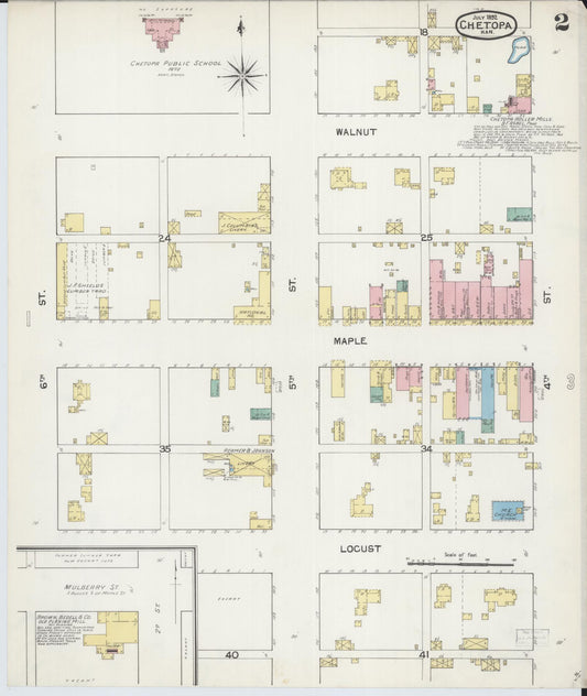 Sanborn Fire Insurance Map from Chetopa, Labette County, Kansas (1892), Sheet #0002 - Historic Sanborn Fire Insurance Map Print, vintage old map wall art, antique decor, genealogy gift, Kansas Kansas map