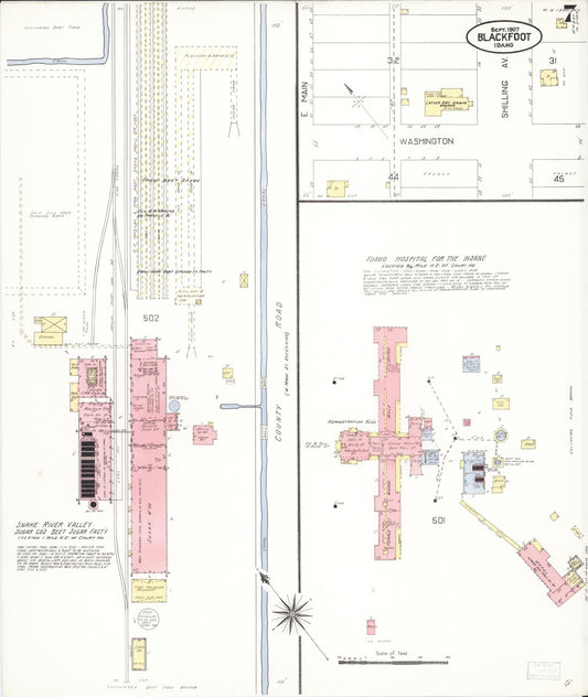 Sanborn Fire Insurance Map from Blackfoot, Bingham County, Idaho (1907), Sheet #0007 - Historic Sanborn Fire Insurance Map Print, vintage old map wall art, antique decor, genealogy gift, Idaho Idaho map
