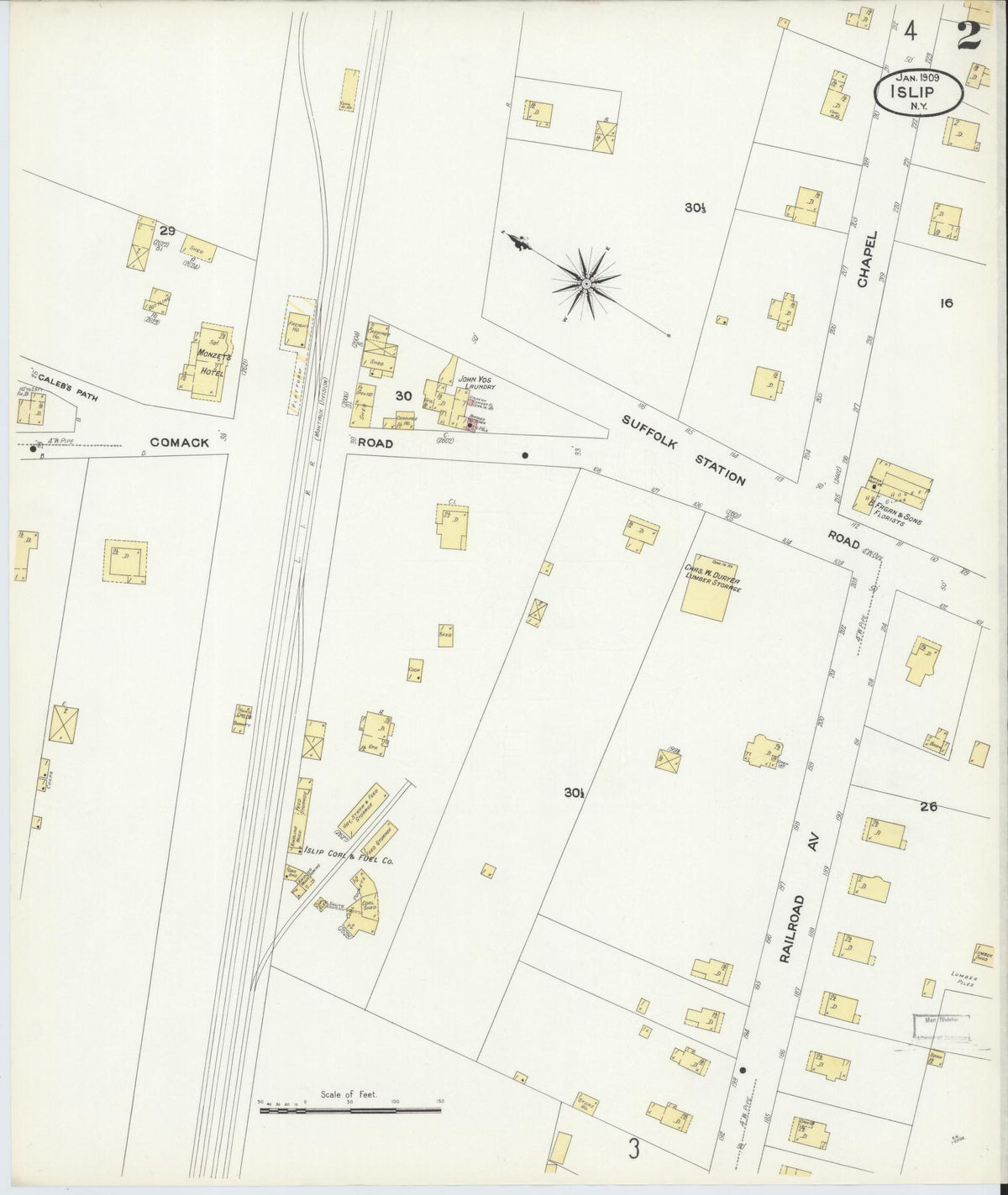 Sanborn Fire Insurance Map from Islip, Suffolk County, New York (1909), Sheet #0002 - Historic Sanborn Fire Insurance Map Print, vintage old map wall art, antique decor, genealogy gift, New York New York map
