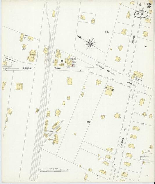 Sanborn Fire Insurance Map from Islip, Suffolk County, New York (1909), Sheet #0002 - Historic Sanborn Fire Insurance Map Print, vintage old map wall art, antique decor, genealogy gift, New York New York map