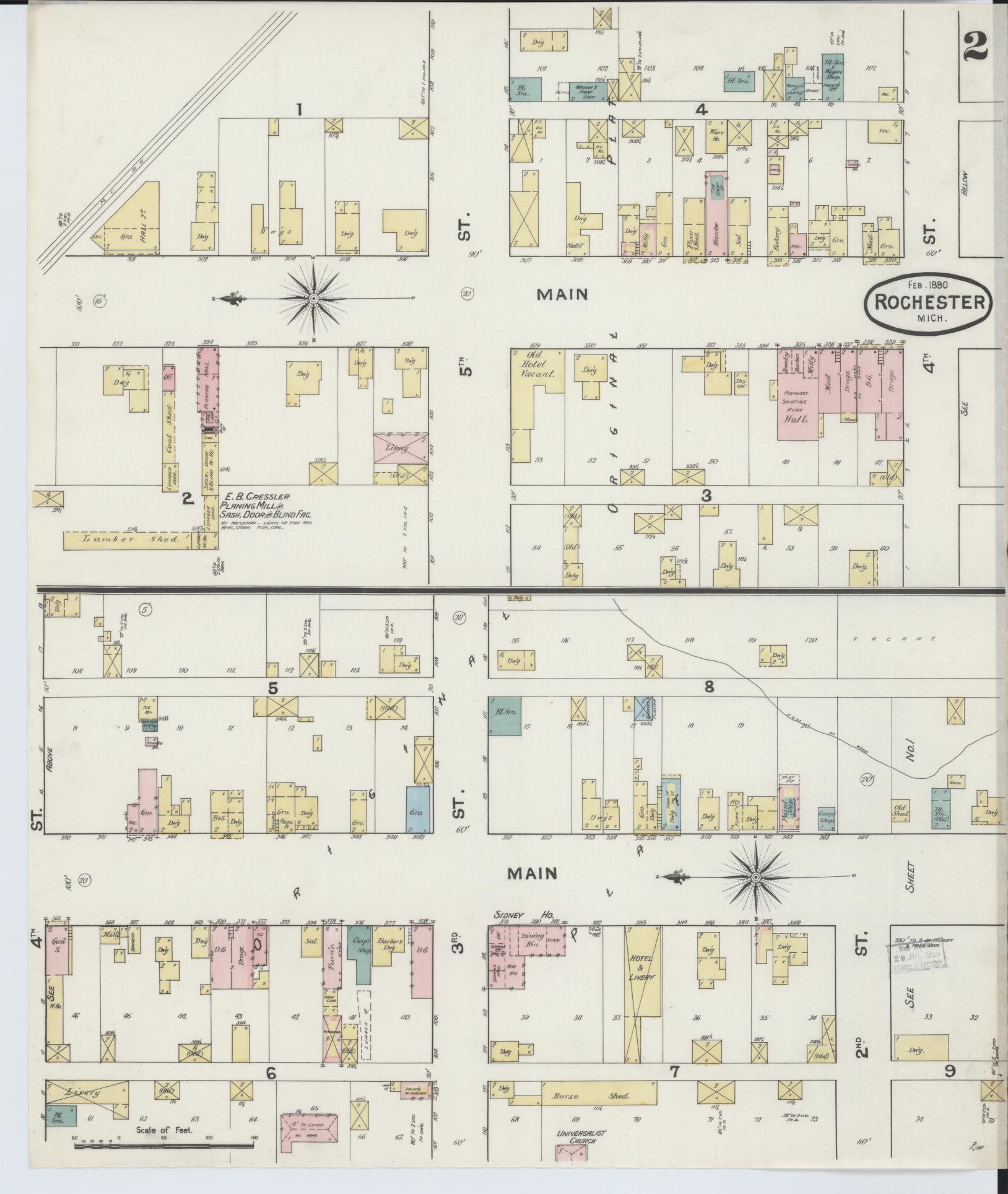 Sanborn Fire Insurance Map from Rochester, Oakland County, Michigan (1890), Sheet #0002 - Complete Map Set gallery image, historic Sanborn map, vintage wall art, Michigan Michigan