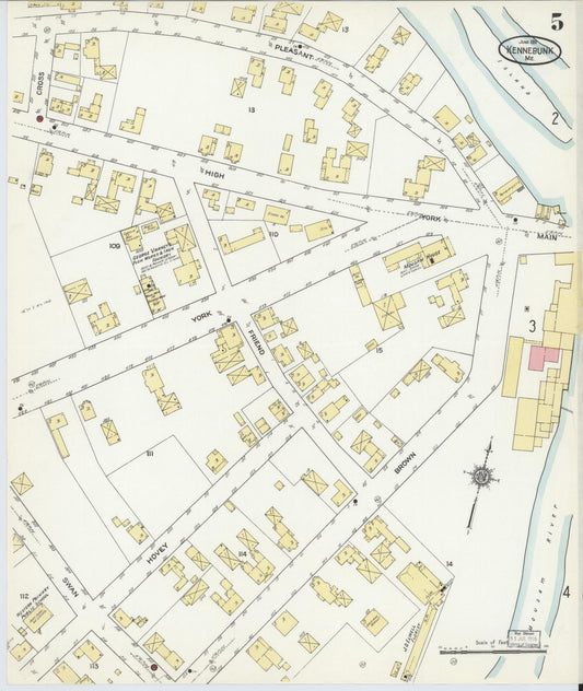 Sanborn Fire Insurance Map from Kennebunk, York County, Maine (1911), Sheet #0005 - Historic Sanborn Fire Insurance Map Print, vintage old map wall art, antique decor, genealogy gift, Maine Maine map