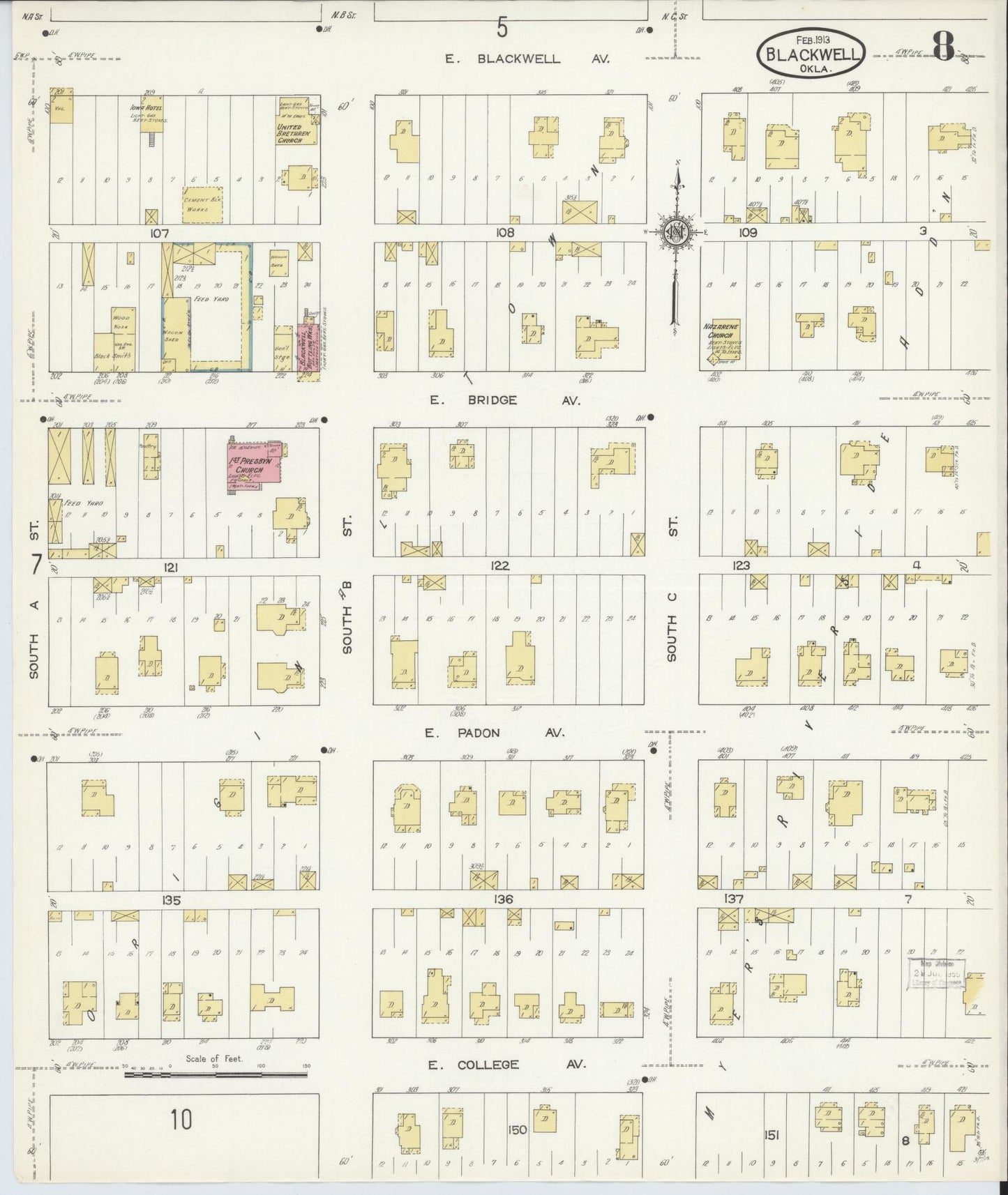 Sanborn Fire Insurance Map from Blackwell, Kay County, Oklahoma (1913), Sheet #0008 - Historic Sanborn Fire Insurance Map Print, vintage old map wall art, antique decor, genealogy gift, Oklahoma Oklahoma map