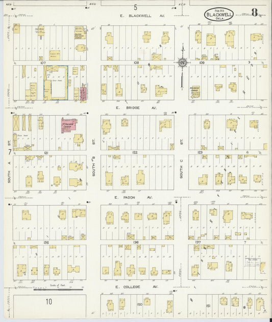 Sanborn Fire Insurance Map from Blackwell, Kay County, Oklahoma (1913), Sheet #0008 - Historic Sanborn Fire Insurance Map Print, vintage old map wall art, antique decor, genealogy gift, Oklahoma Oklahoma map
