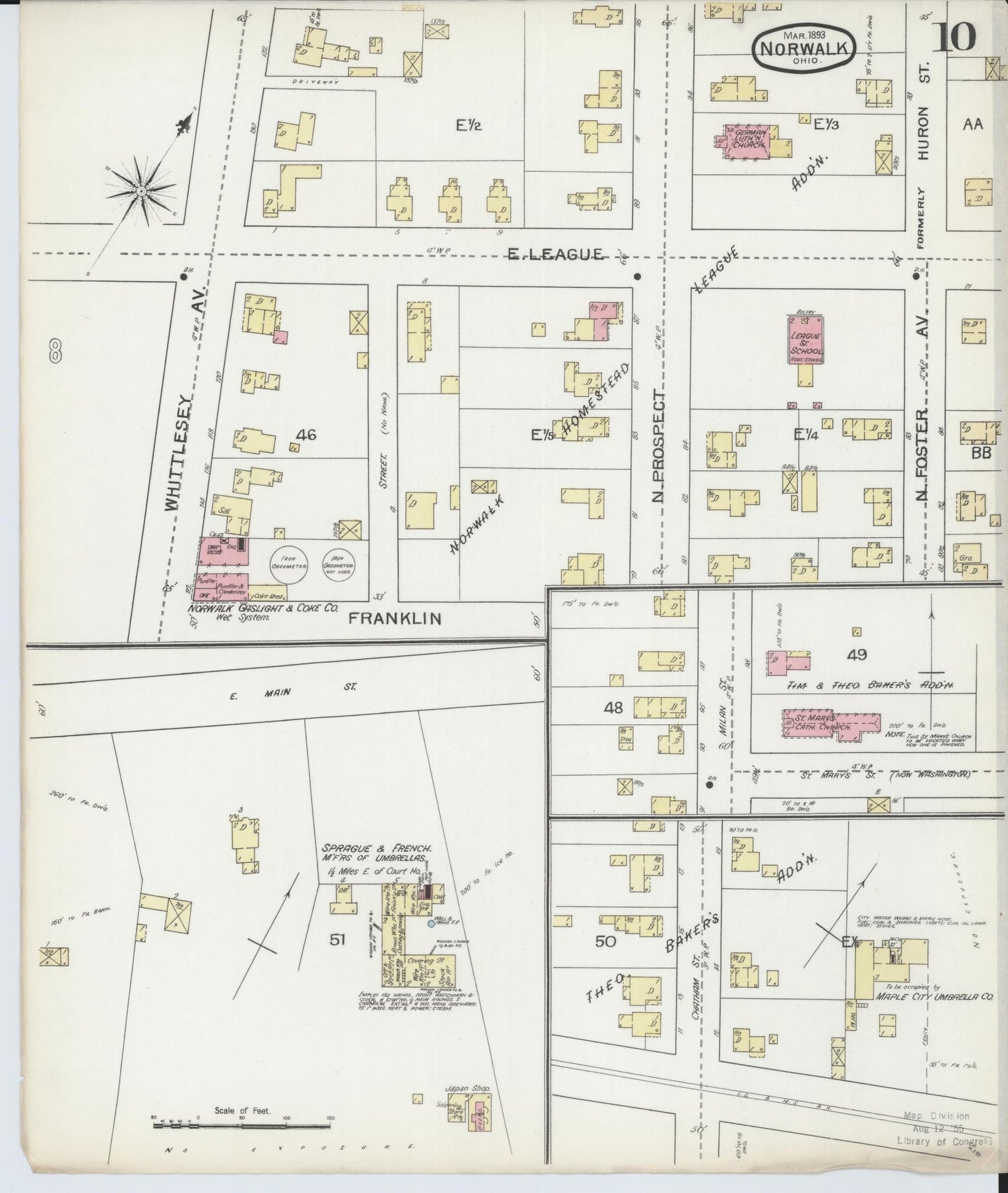 Sanborn Fire Insurance Map from Norwalk, Huron County, Ohio (1893), Sheet #0010 - Historic Sanborn Fire Insurance Map Print, vintage old map wall art, antique decor, genealogy gift, Ohio Ohio map
