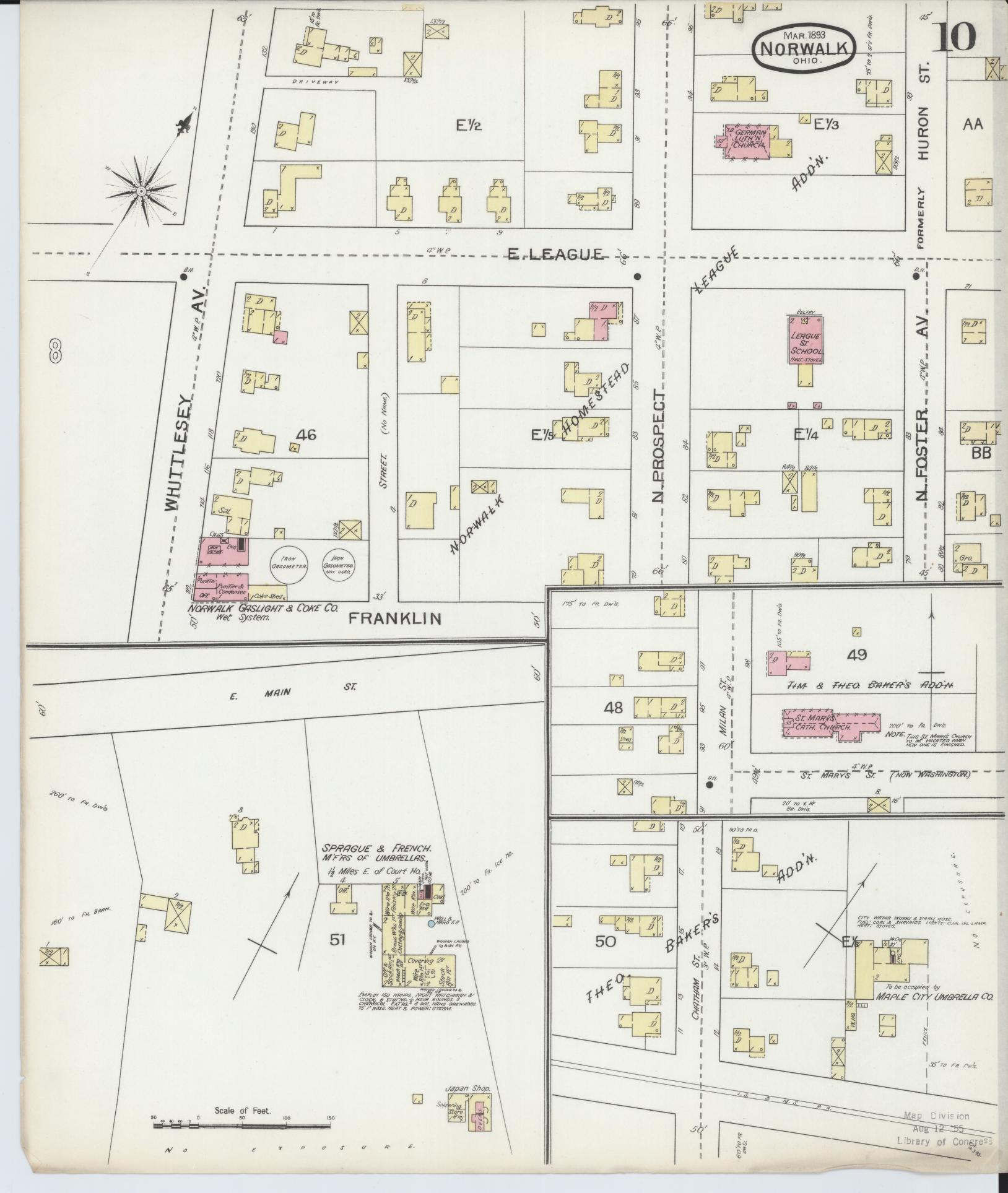 Sanborn Fire Insurance Map from Norwalk, Huron County, Ohio (1893), Sheet #0010 - Historic Sanborn Fire Insurance Map Print, vintage old map wall art, antique decor, genealogy gift, Ohio Ohio map