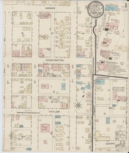 Sanborn Fire Insurance Map from Cannelton, Perry County, Indiana (1886), Sheet #0001 - Historic Sanborn Fire Insurance Map Print, vintage old map wall art, antique decor, genealogy gift, Indiana Indiana map