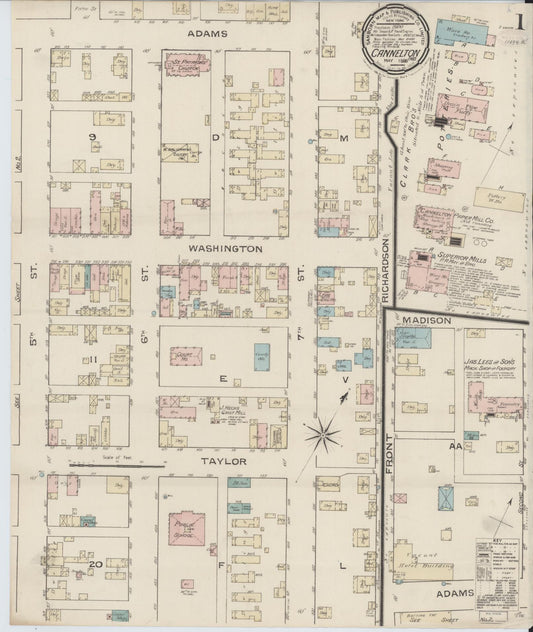 Sanborn Fire Insurance Map from Cannelton, Perry County, Indiana (1886), Sheet #0001 - Historic Sanborn Fire Insurance Map Print, vintage old map wall art, antique decor, genealogy gift, Indiana Indiana map
