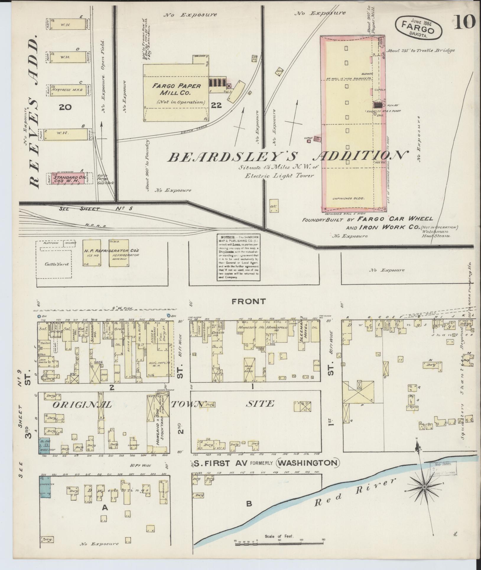 Sanborn Fire Insurance Map from Fargo, Cass County, North Dakota (1884), Sheet #0010 - Historic Sanborn Fire Insurance Map Print, vintage old map wall art, antique decor, genealogy gift, North Dakota North Dakota map