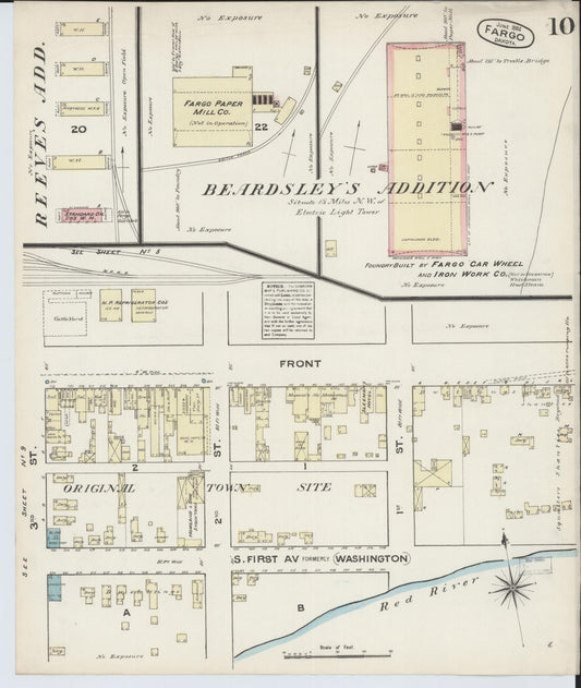 Sanborn Fire Insurance Map from Fargo, Cass County, North Dakota (1884), Sheet #0010 - Historic Sanborn Fire Insurance Map Print, vintage old map wall art, antique decor, genealogy gift, North Dakota North Dakota map