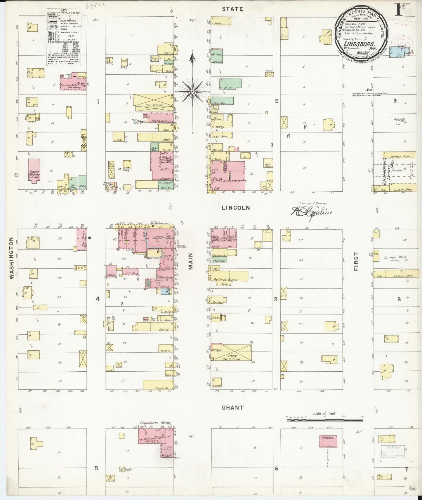 Sanborn Fire Insurance Map from Lindsborg, Mcpherson County, Kansas (1896), Sheet #0001 - Complete Map Set gallery image, historic Sanborn map, vintage wall art, Kansas Kansas