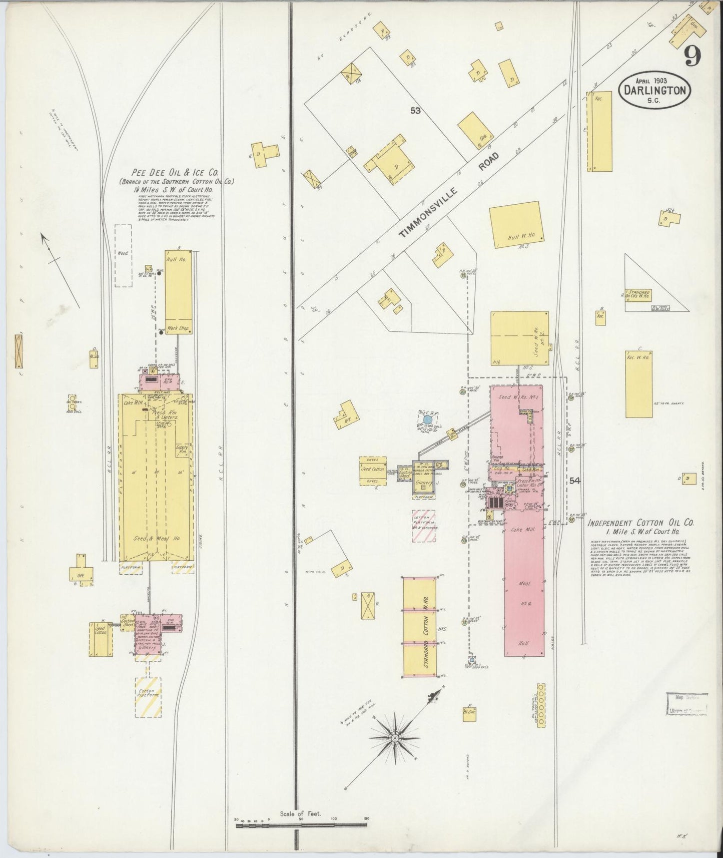 Sanborn Fire Insurance Map from Darlington, Darlington County, South Carolina (1903), Sheet #0009 - Complete Map Set gallery image, historic Sanborn map, vintage wall art, South Carolina South Carolina