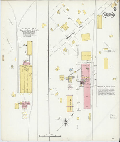 Sanborn Fire Insurance Map from Darlington, Darlington County, South Carolina (1903), Sheet #0009 - Complete Map Set gallery image, historic Sanborn map, vintage wall art, South Carolina South Carolina