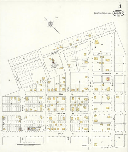 Sanborn Fire Insurance Map from Rogers, Bell County, Texas (1921), Sheet #0004 - Historic Sanborn Fire Insurance Map Print, vintage old map wall art, antique decor, genealogy gift, Texas Texas map
