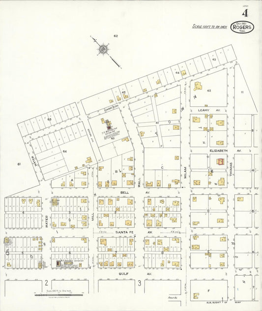 Sanborn Fire Insurance Map from Rogers, Bell County, Texas (1921), Sheet #0004 - Historic Sanborn Fire Insurance Map Print, vintage old map wall art, antique decor, genealogy gift, Texas Texas map