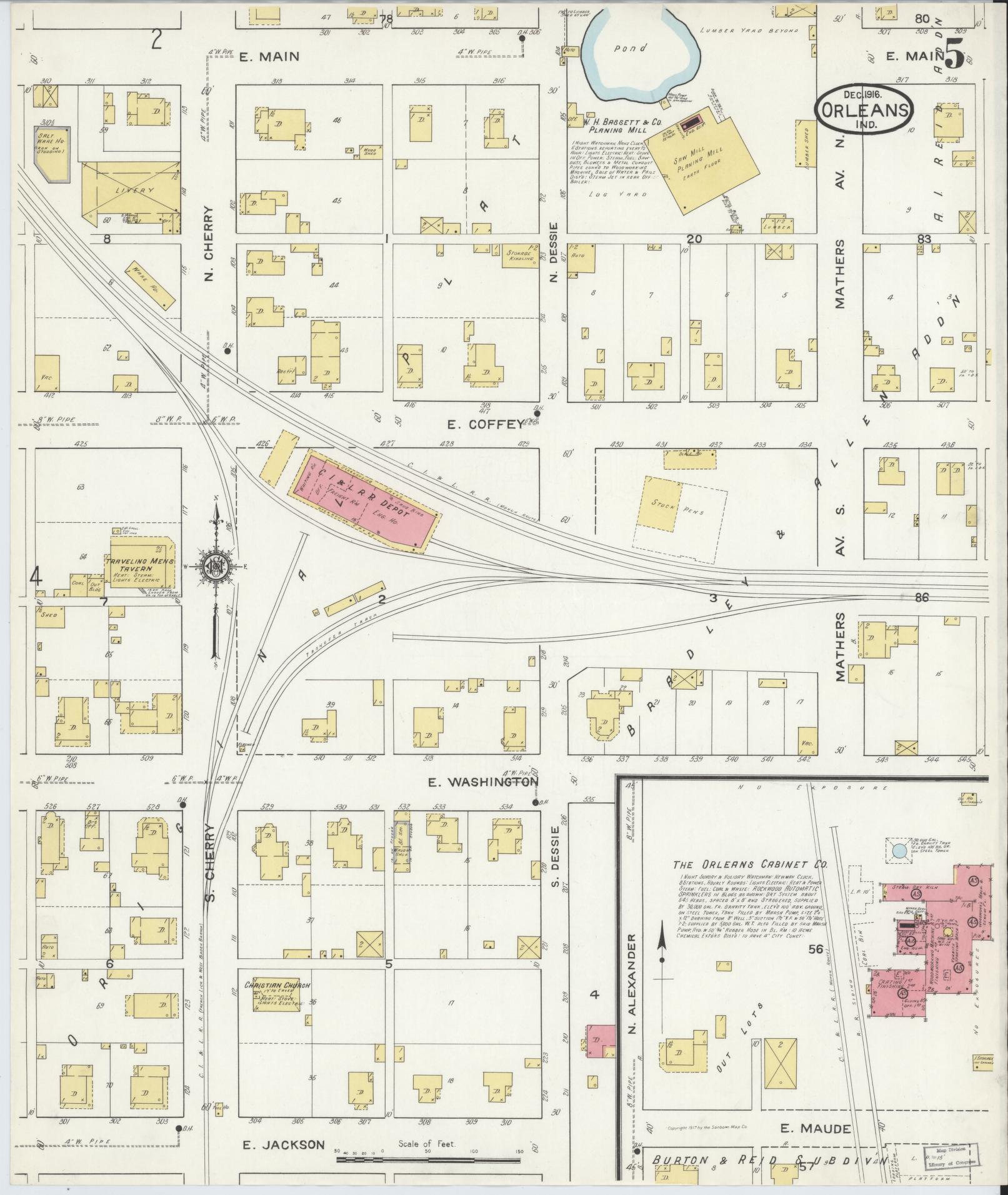 Sanborn Fire Insurance Map from Orleans, Orange County, Indiana (1916), Sheet #0005 - Complete Map Set gallery image, historic Sanborn map, vintage wall art, Indiana Indiana