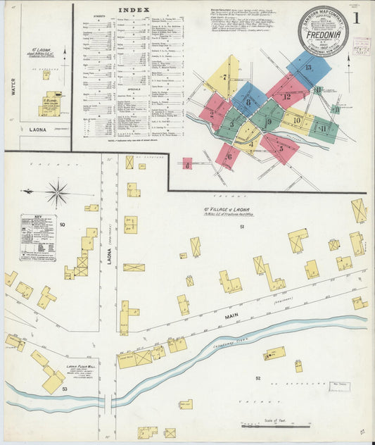 Sanborn Fire Insurance Map from Fredonia, Chautauqua County, New York (1907), Sheet #0001 - Complete Map Set gallery image, historic Sanborn map, vintage wall art, New York New York