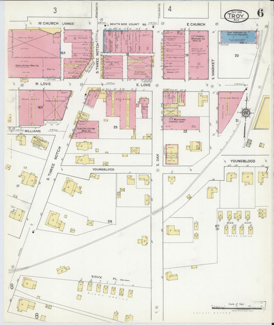 Sanborn Fire Insurance Map from Troy, Pike County, Alabama (1916), Sheet #0006 - Historic Sanborn Fire Insurance Map Print, vintage old map wall art, antique decor, genealogy gift, Alabama Alabama map