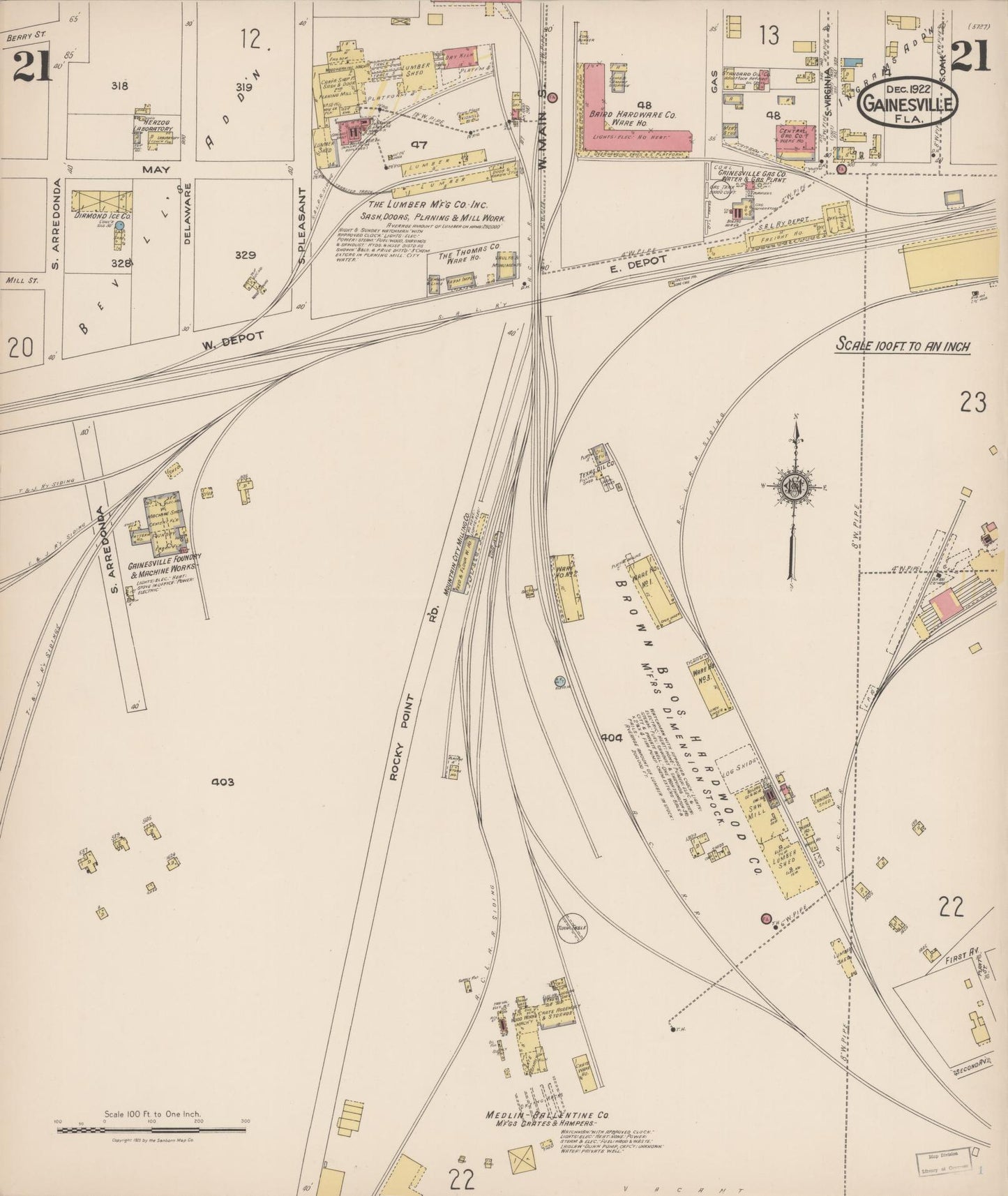 Sanborn Fire Insurance Map from Gainesville, Alachua County, Florida (1922), Sheet #0021 - Historic Sanborn Fire Insurance Map Print, vintage old map wall art, antique decor, genealogy gift, Florida Florida map
