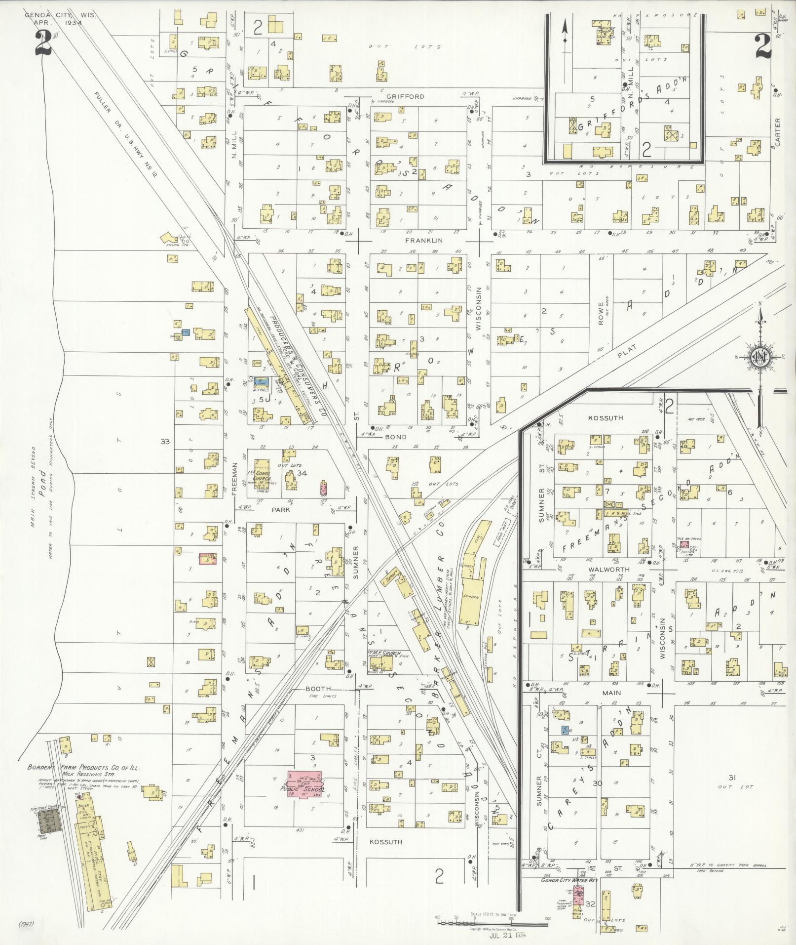 Sanborn Fire Insurance Map from Genoa City, Walworth County, Wisconsin (1934), Sheet #0002 - Complete Map Set gallery image, historic Sanborn map, vintage wall art, Wisconsin Wisconsin