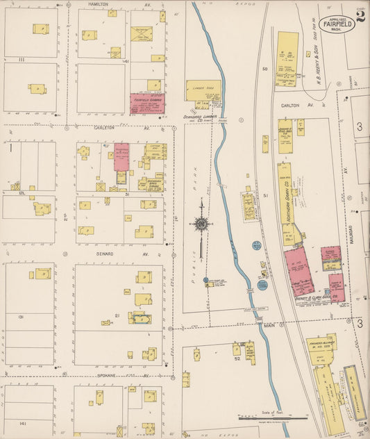 Sanborn Fire Insurance Map from Fairfield, Spokane County, Washington (1922), Sheet #0002 - Historic Sanborn Fire Insurance Map Print, vintage old map wall art, antique decor, genealogy gift, Washington Washington map