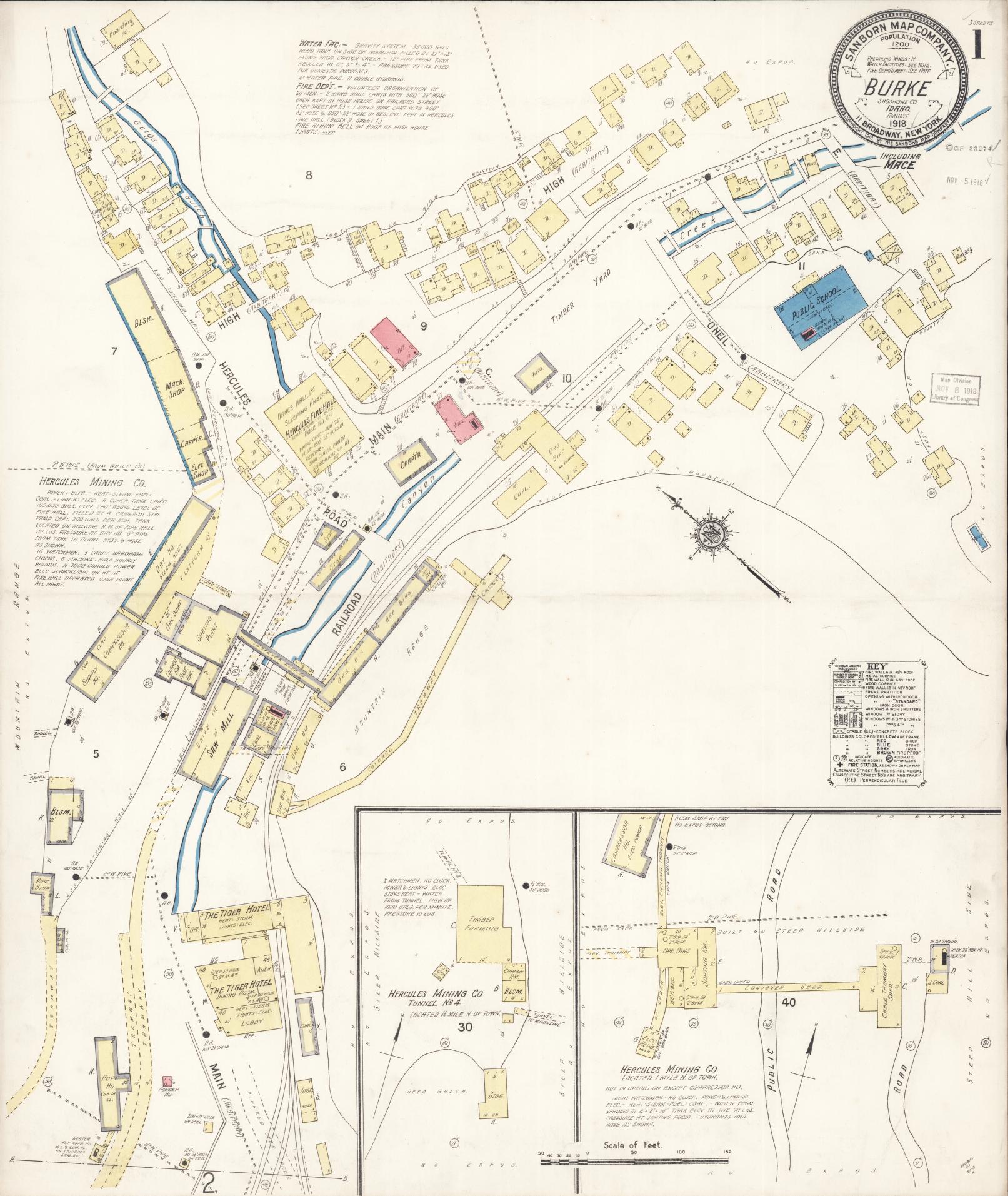 Sanborn Fire Insurance Map from Burke, Shoshone County, Idaho (1918), Sheet #0001 - Complete Map Set gallery image, historic Sanborn map, vintage wall art, Idaho Idaho