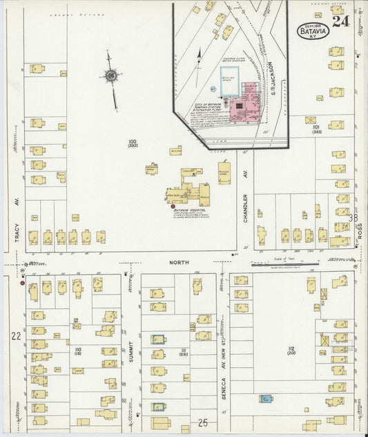 Sanborn Fire Insurance Map from Batavia, Genesee County, New York (1919), Sheet #0024 - Historic Sanborn Fire Insurance Map Print, vintage old map wall art, antique decor, genealogy gift, New York New York map